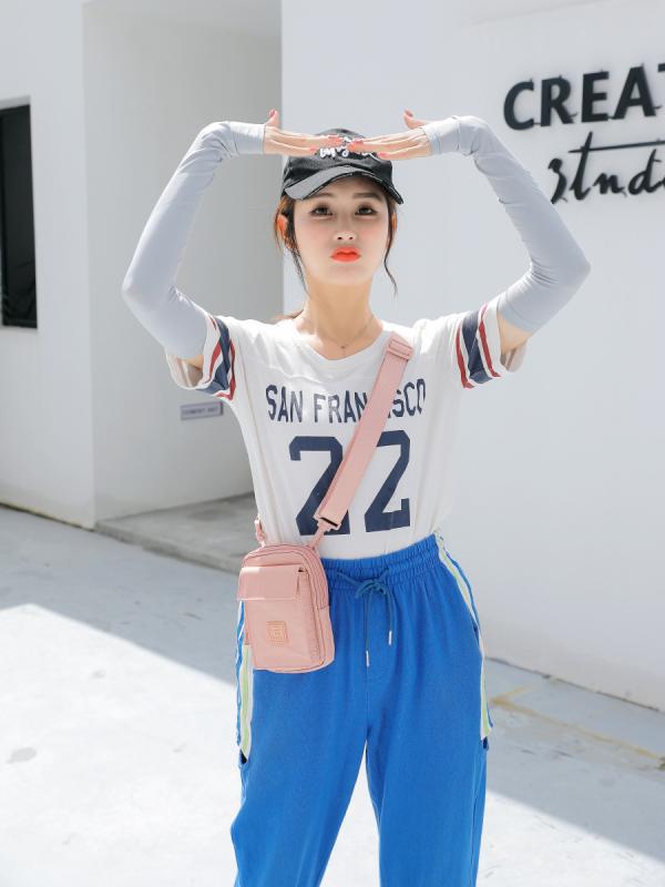 スマホショルダー レディース ミニ 縦型 韓国 斜めがけ ポシェット ウエストポーチ カード入れ オックスフォード生地 ブラック ピンク系