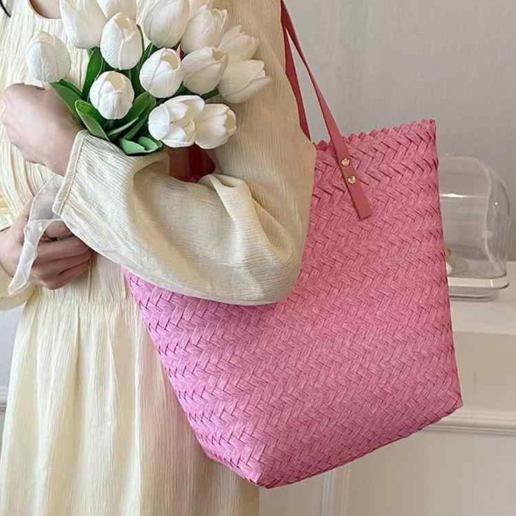 かごバッグ レディース ハンドバッグ 手編み コットン 縦型 スクエア型 パッチワーク ブルーグリーン ..