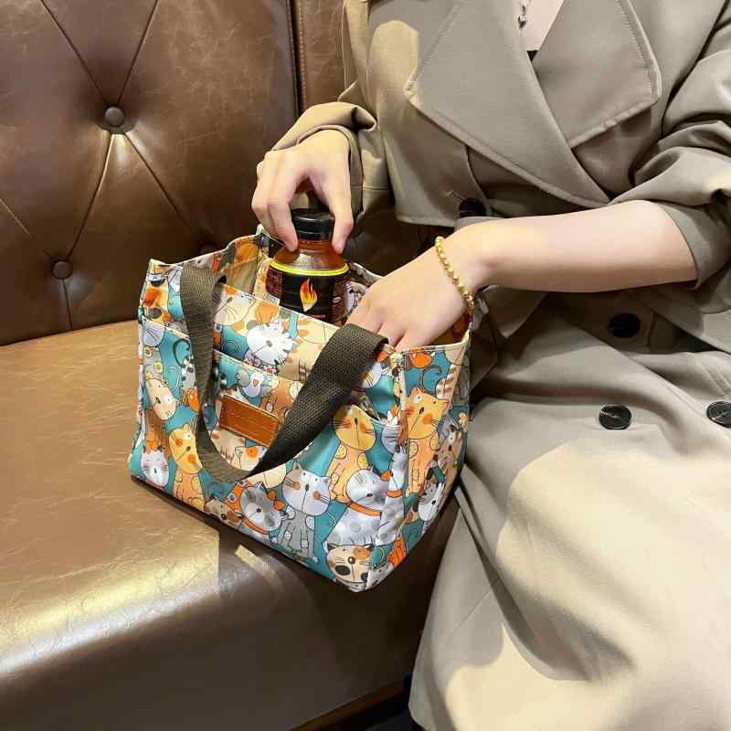 弁当バッグ レディース ランチバッグ 防水 トートバッグ かわいい プリント アニマル柄 ベア シカ ネコ クマ リス ウサギ ゾウ 学生 通勤(x3)