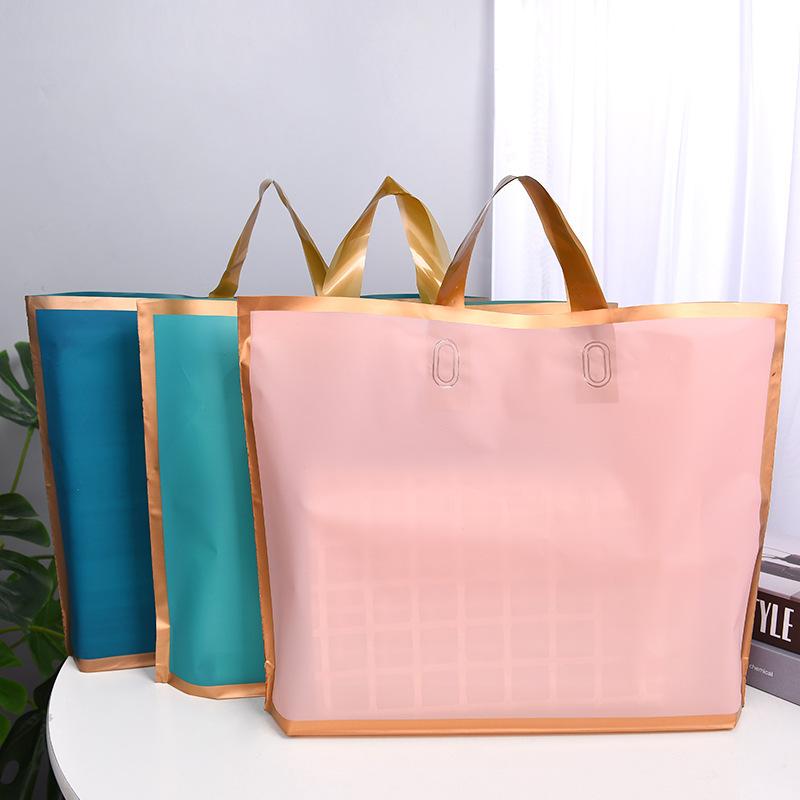 ビニール袋 ロゴ 金縁付き ギフトバッグ 包装袋 ショッピングバッグ 手提げ袋 アパレルショップ