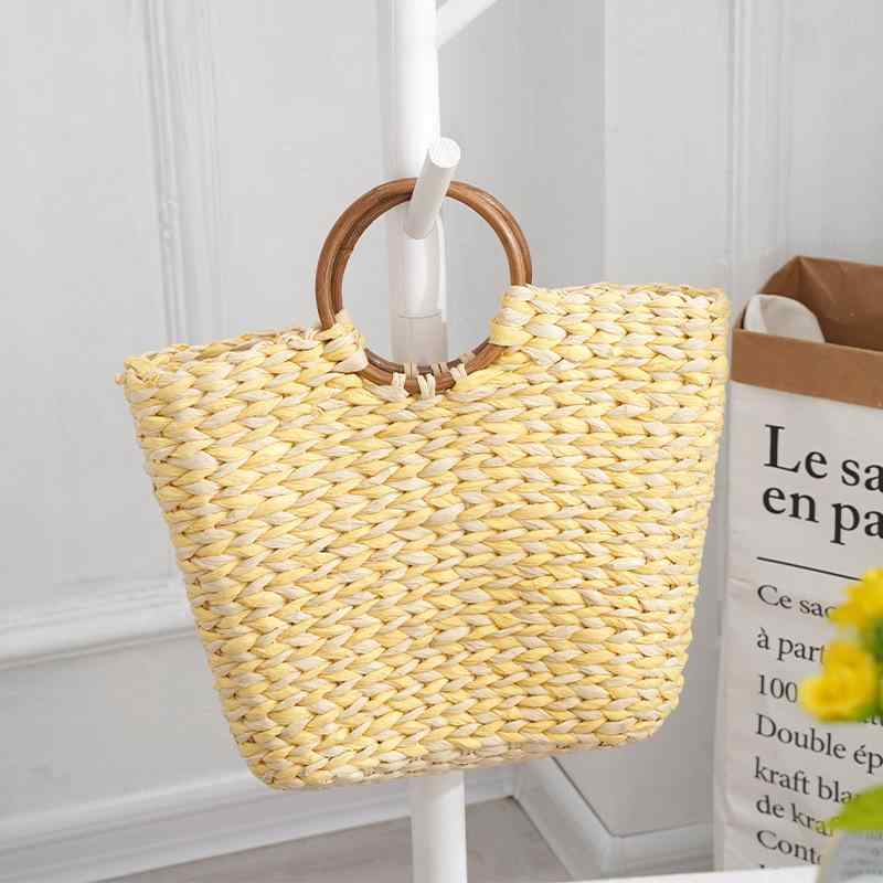 かごバッグ レディース 草編み 手提げ 鞄 編み込み ビーズ ハンドバッグ 中サイズ 通勤 普段使い(x14)