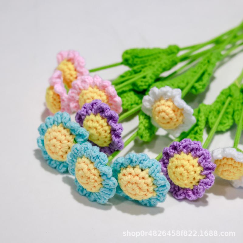 造花 デイジー 手編み かぎ針編み 鉤針編み 花束 アレンジメント インテリア ピンク系 紫系 ブルー系 ホワイト系(x5)