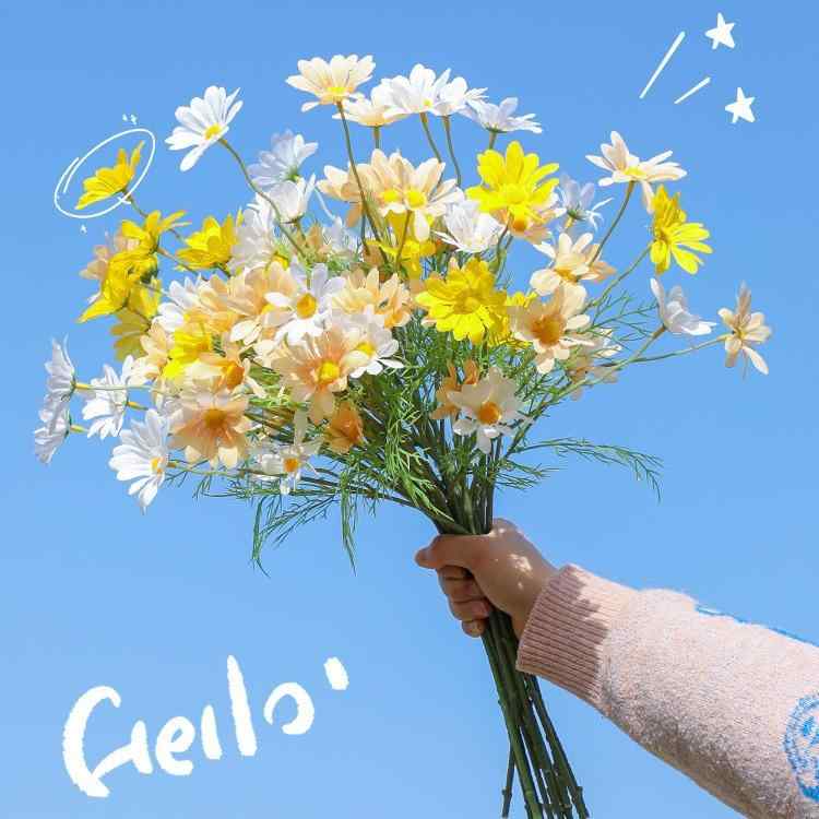 造花 デージー 50cm フラワー インテリア ディスプレイ 写真撮影 撮影道具 テーブル装飾 ホワイト オレンジ イエロー ピンク ブルー シャンパン(x5)