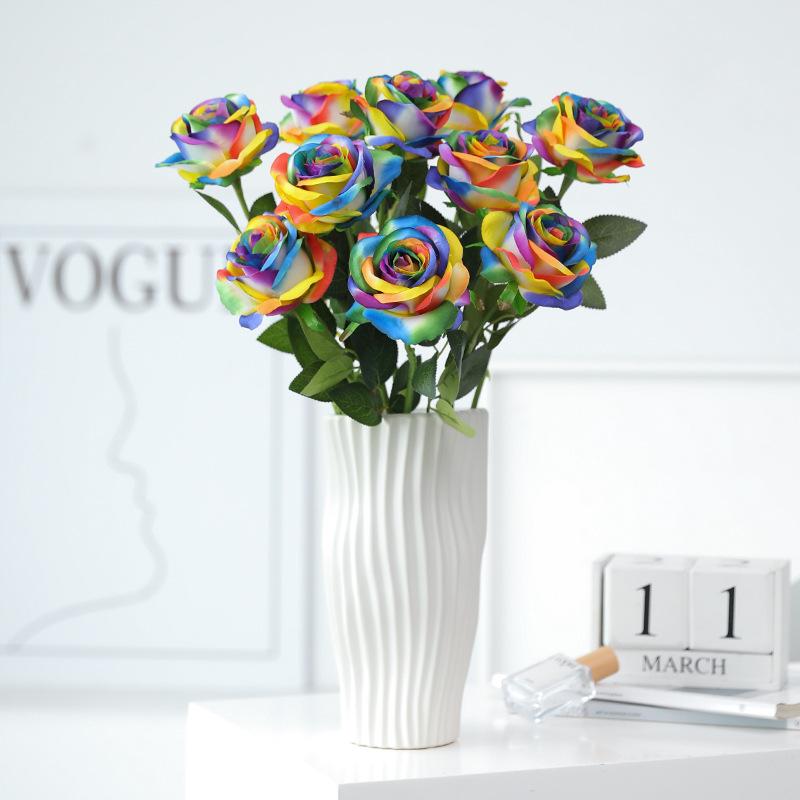 造花 フラワー 薔薇 バラ ローズ 結婚式 ウェディング パーティー ホームデコレーション 写真撮影用 撮影道具 七彩色 深藍色 ゴールド シルバー 深緑 レッド ホワイト ツートン ダスティピンク