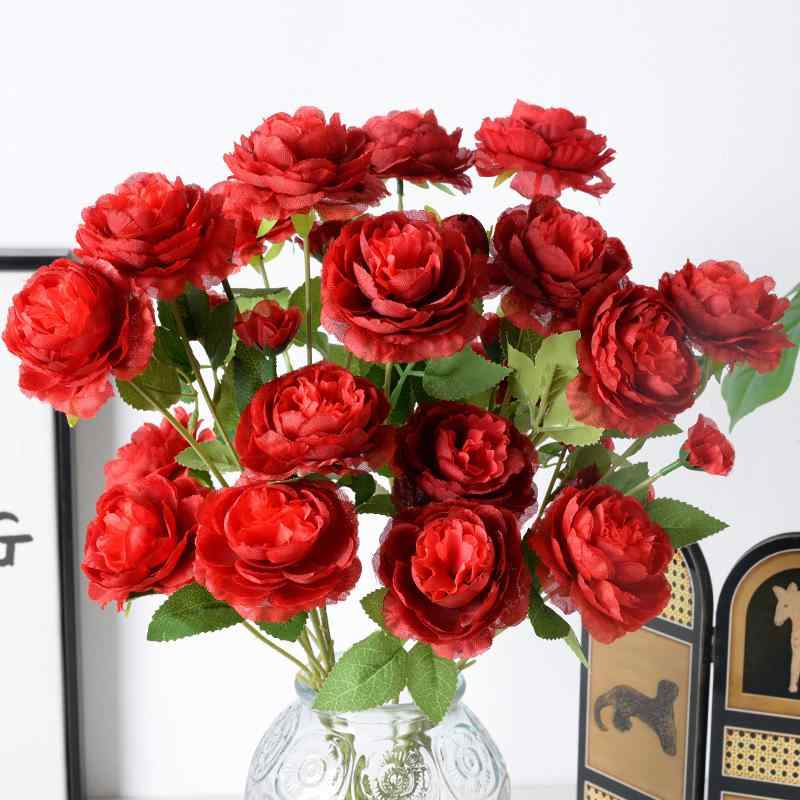 造花 ヨーロピアン 結婚式 ホームデコレーション ティーローズ 露蓮 三頭 西洋牡丹 白 大红 橙色 藍色 ピンク系 シャンパン 霧霾ブルー 薄紫 玫红 写真撮影 ホーム装飾