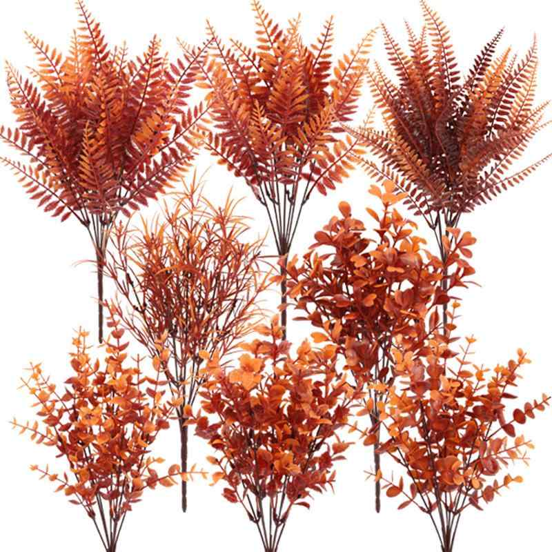 造花 観葉植物 秋色 7本束 ペルシャの葉 ハロウィン パーツ デコレーション(x2)