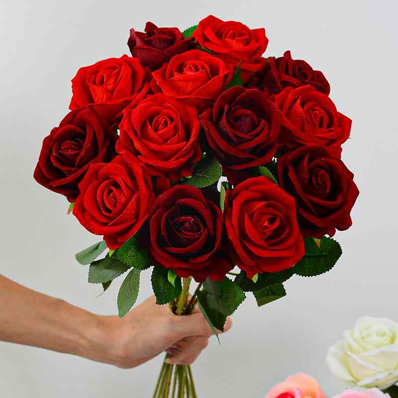 バラ 造花 ベルベット調 絹布 インテリア 撮影小物 婚式装飾 赤 ワインレッド ピンク系 白 シャンパンカラー 青 紫 黒