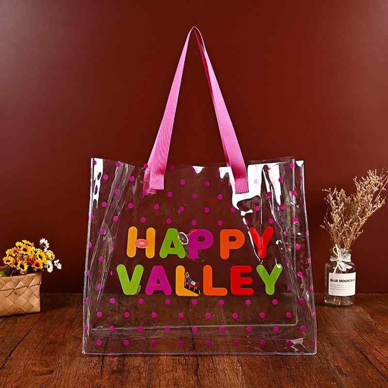 エコバッグ PVC 透明 トートバッグ 買い物袋 イベント ギフト 化粧品 ビーチバッグ ロゴプリント可能 大容量 防水(x100)