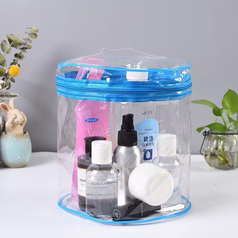 ランドリーバッグ PVC 透明 円筒型 持ち手付き 洗面用品 雑貨 収納袋(x100)