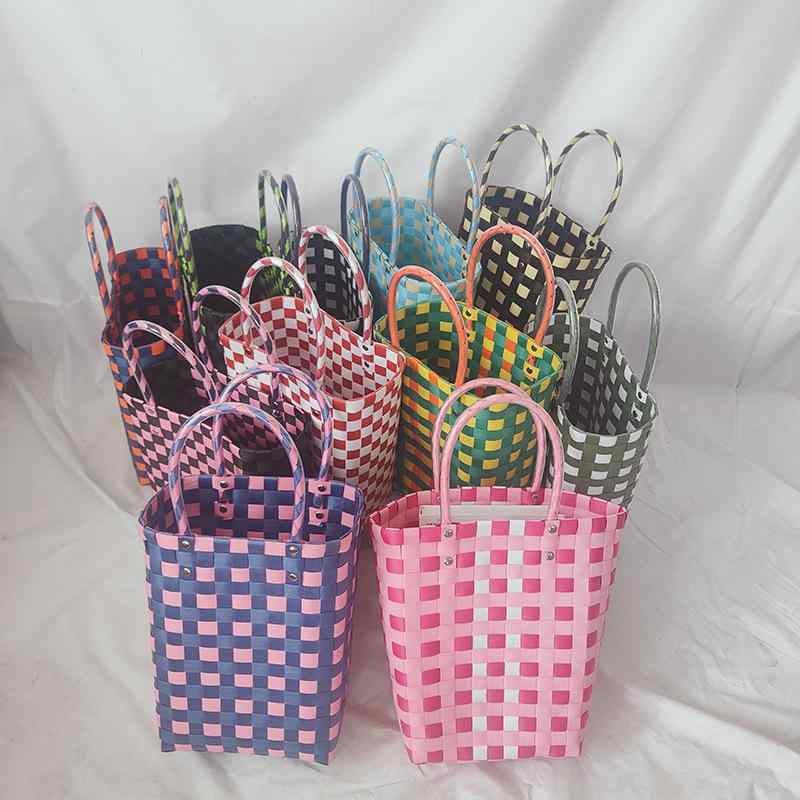 かごバッグ レディース ピクニック エコバッグ 編み上げ 大容量 普段使い 買い物 レジャー 黄緑格子