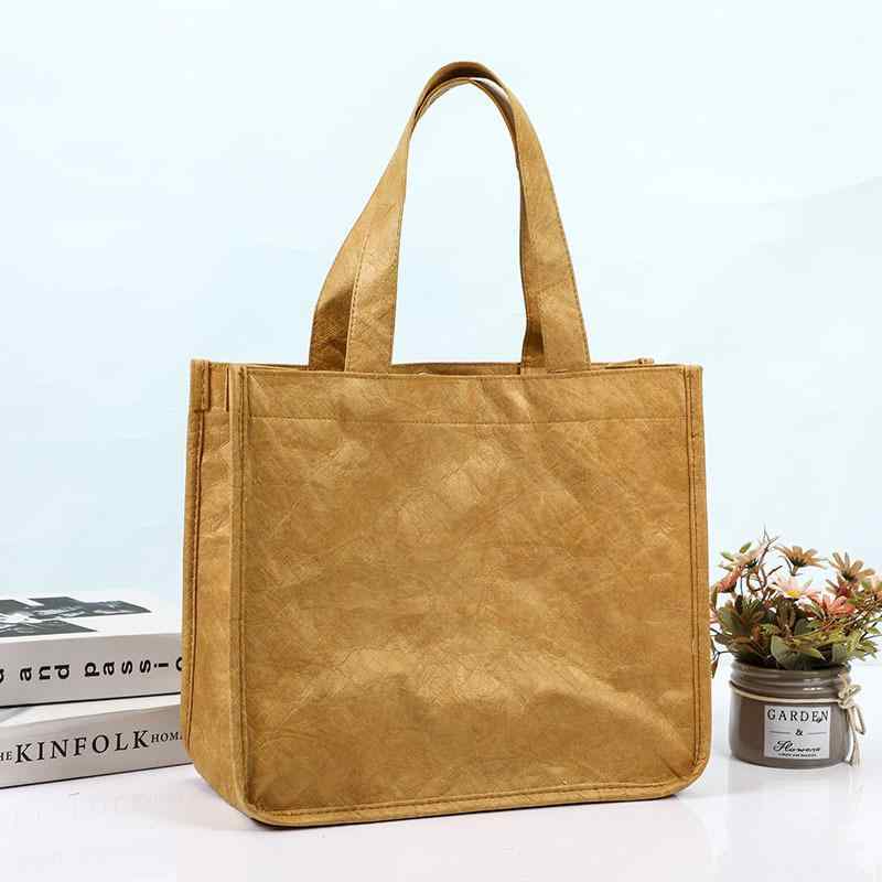 バッグ レディース 鞄 レトロ 杜邦紙 トートバッグ ロゴプリント可能 洗えるクラフト紙 ギフト包装 ショッピングバッグ エコバッグ(x100)