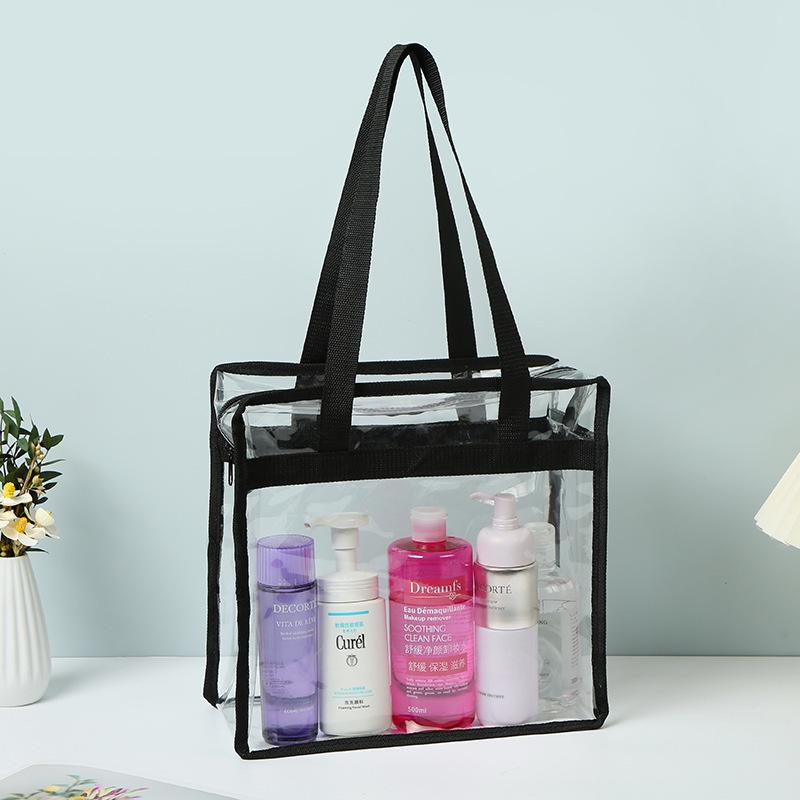 トートバッグ レディース 防水 手提げ 鞄 PVC 透明 大容量 買い物 収納 黒 ブラック(x100)