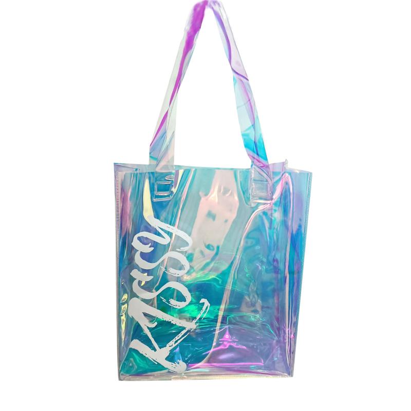 バッグ レディース PVC レーザー ハンドバッグ 透明 幻彩 ショッピングバッグ 化粧ポーチ TPU 虹色 定..