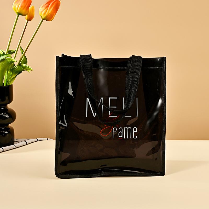 手提げ袋 バレンタインデー ギフトバッグ PVC 包装 贈り物 プレゼント 黒 ブラック(x100)