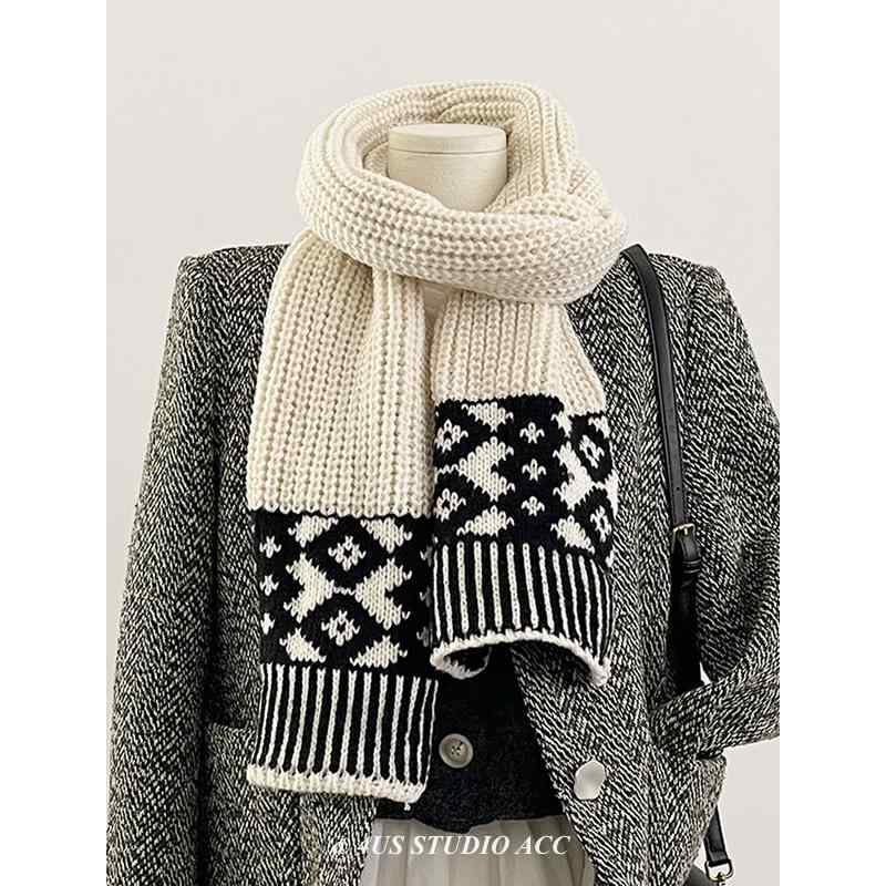 マフラー レディース メンズ 秋冬 厚手 ニット 保温 ストール ミドル丈 ベージュ ブラック グレー カー..