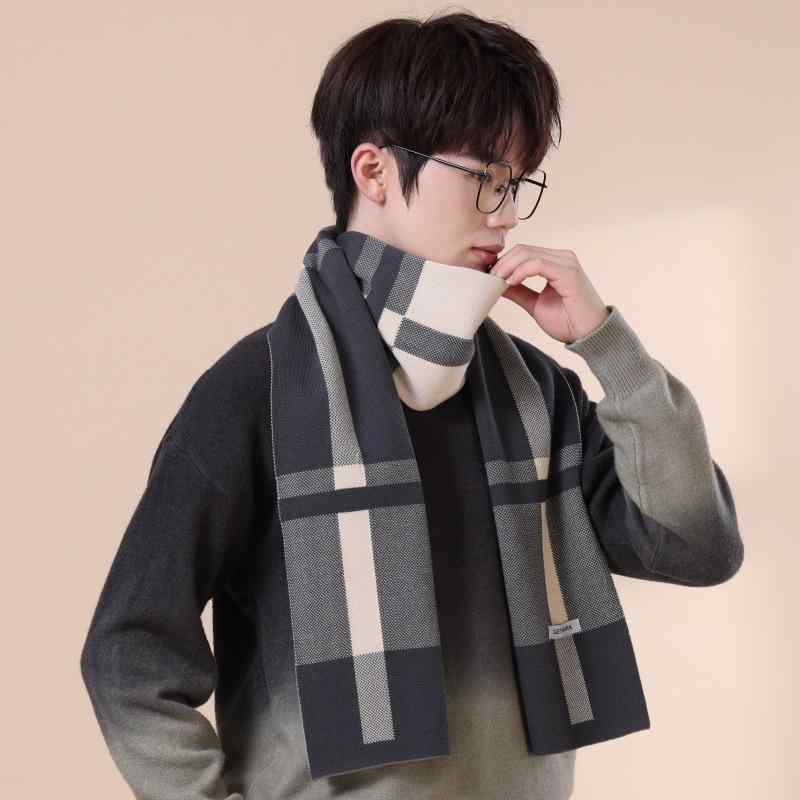 マフラー 男性用 ストール 秋冬 防寒 仿羊毛風 あったか ネックウォーマー 韓国 黒 グレー 通勤 通学 ..