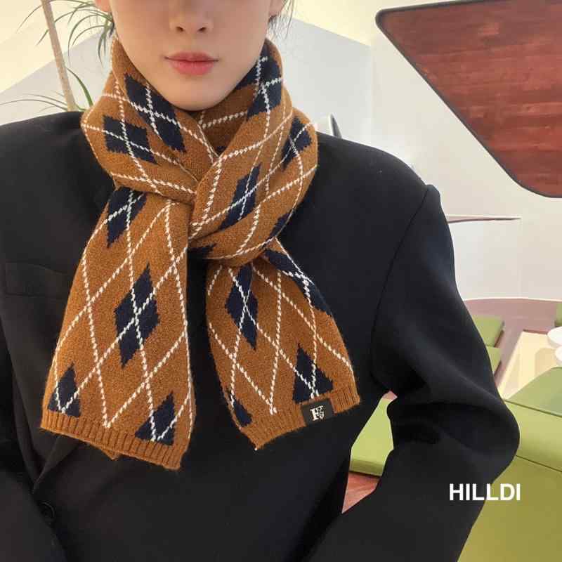 マフラー ストール 韓国 男女兼用 カップル 秋冬 防寒 菱形格子柄 ニット レトロ 英国風 ポリエステル ..