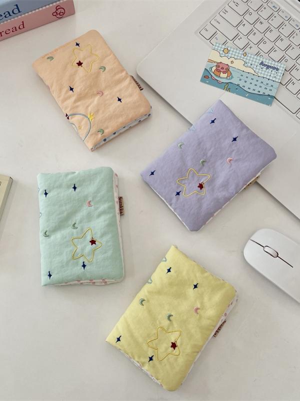 パスポートケース レディース メンズ 星柄 刺繍 布製 旅行 銀行カードケース カード入れ 多機能 ドキュメント収納 帆布 グリーン オレンジ