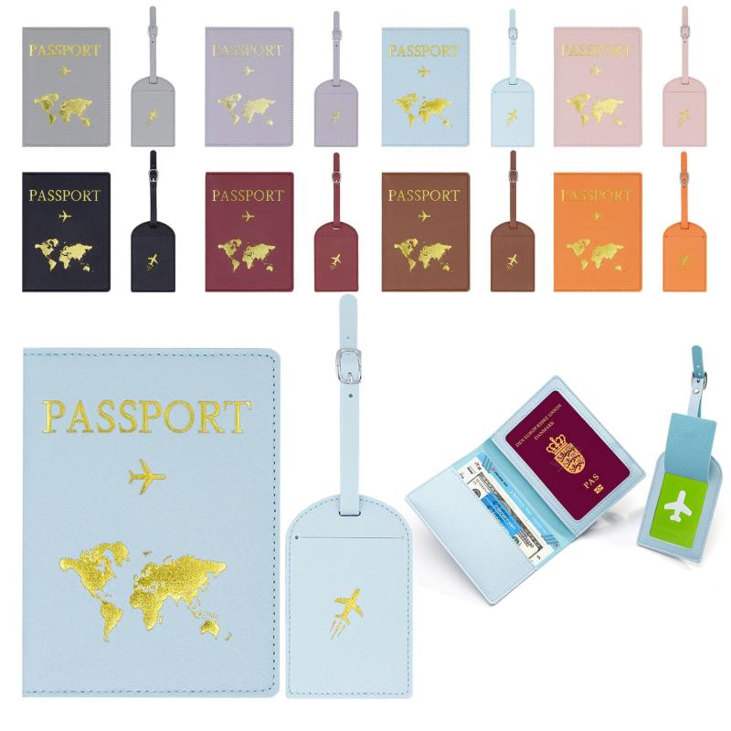 パスポートケース メンズ 男性用 レディース 女性用 レザー 革 箔押し IDカードケース ラゲッジタグ セット トラベル 旅行 ブラック レッド オレンジ ピ...