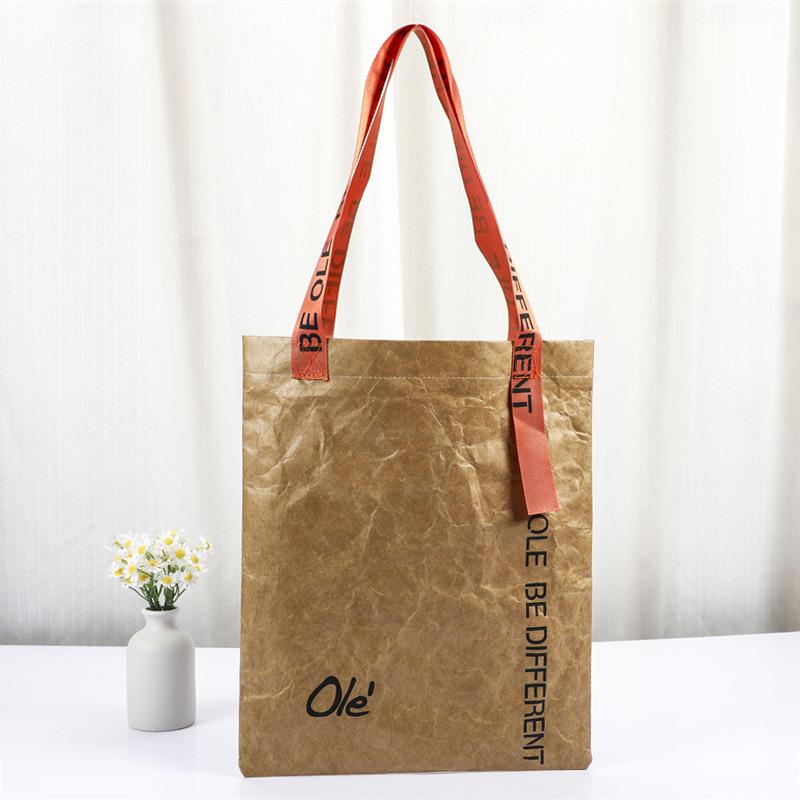 紙袋 ロゴプリント可能 クラフト 洗える 破れにくい 防水 撥水 エコバッグ 手提げ袋 ショッピングバッグ(x100)