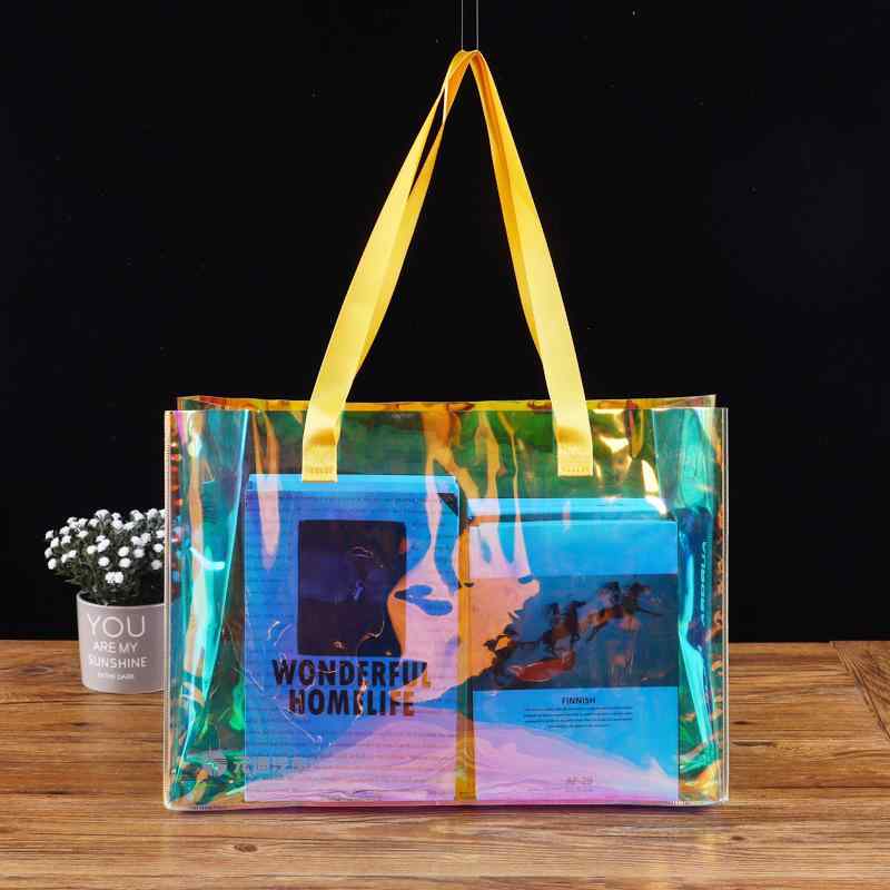 ビニール袋 レディース メンズ トートバッグ ショルダーバッグ ハンドバッグ レーザー加工 PVC 化粧品 ギフト ラッピング 包装 普段使い(x100)