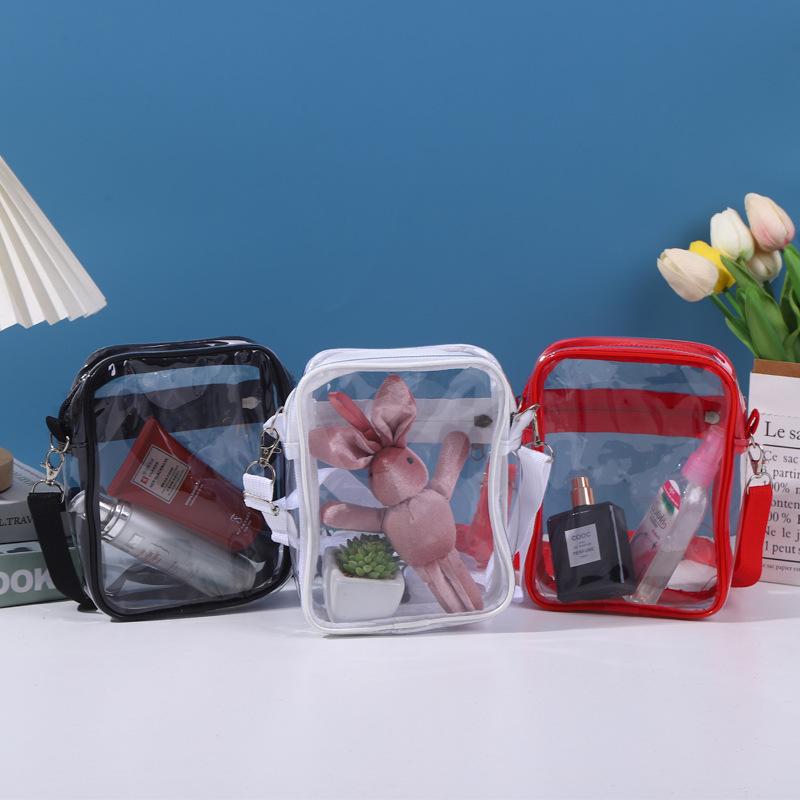 ビニールバッグ レディース キッズ 透明 ハンドバッグ プールバッグ ビーチバッグ 斜めがけバッグ 防水 ジッパー付き ブラック レッド ホワイト(x50)