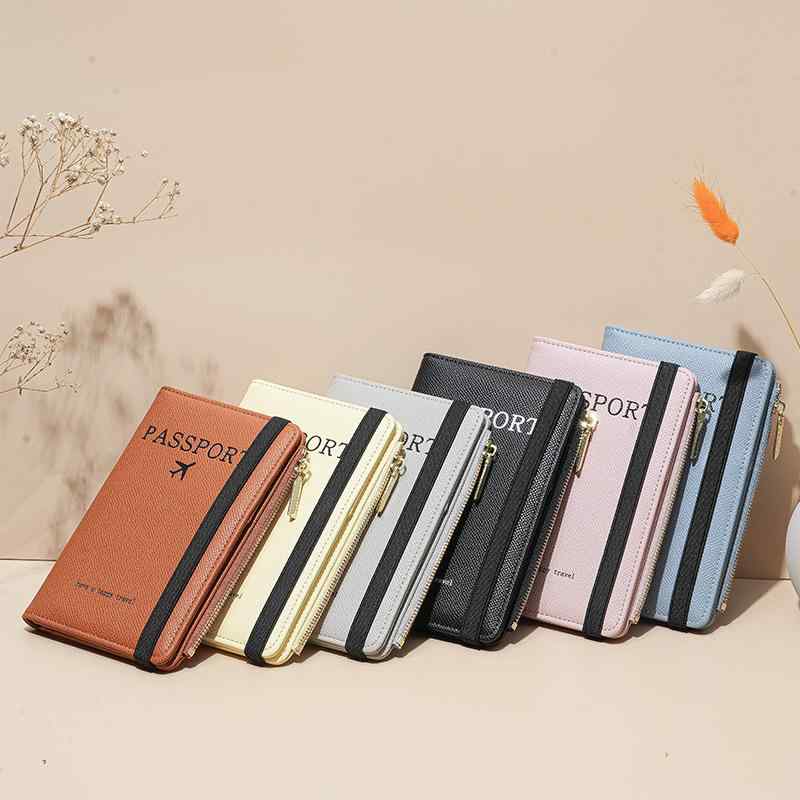 パスポートケース 男女兼用 RFID スキミング防止 カードケース 無地 PUレザー 航空券 札入れ ジッパー式 薄型 軽量 旅行用品(x3)