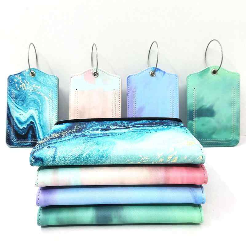 パスポートケース ユニセックス RFID スキミング防止 レザー 旅行用品 パスポートカバー ラゲッジタグ セット 水色 西瓜色 青 ラベンダー(x3)