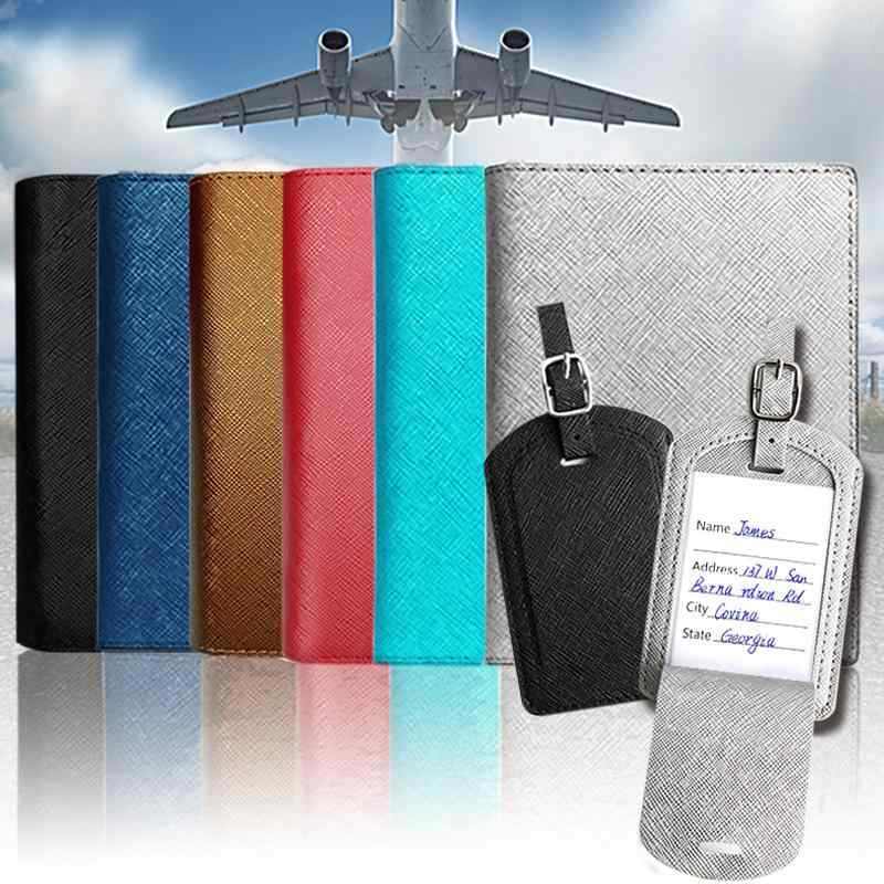 パスポートケース レディース メンズ ロゴ入れ可能 ペンホルダー付き 多機能 両面挿入可能 PUレザー 無地 ラゲッジタグ トラベル 旅行 普段使い ブルー ブ...