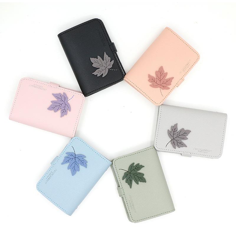 カードケース レディース カード入れ 24枚収納 PUレザー カエデ刺繍 かわいい パステルカラー 大容量(x..