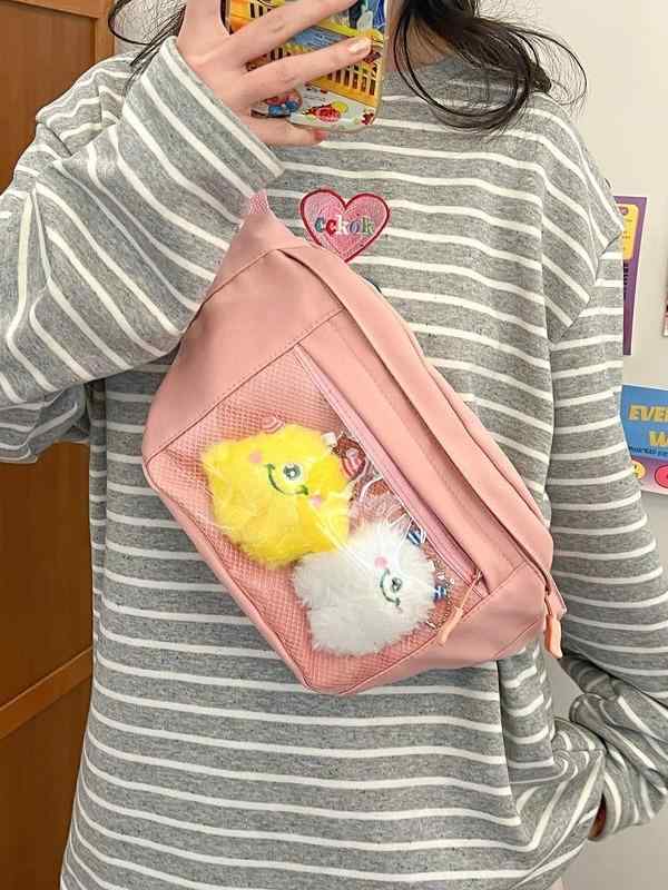 ウエストバッグ かわいい 軽量 撥水 ナイロン製 普段使い ショルダーバッグ 日系 インス風 もこもこ チ..