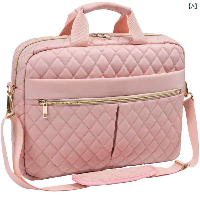 リモコンタウンエコ 楽天市場店のパソコンバッグ レディース ビジネスバッグ 手提げ 鞄 防水 15インチ 格子柄 ピンク系 ブラック ポリエステル｜アングル2