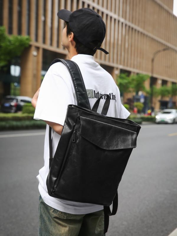 リュック メンズ 男性用 バックパック 大容量 鞄 PUレザー 耐摩耗性 街頭スタイル カジュアル 旅行 通勤 12インチPC対応 ブラック ブラウン グリーン(4)