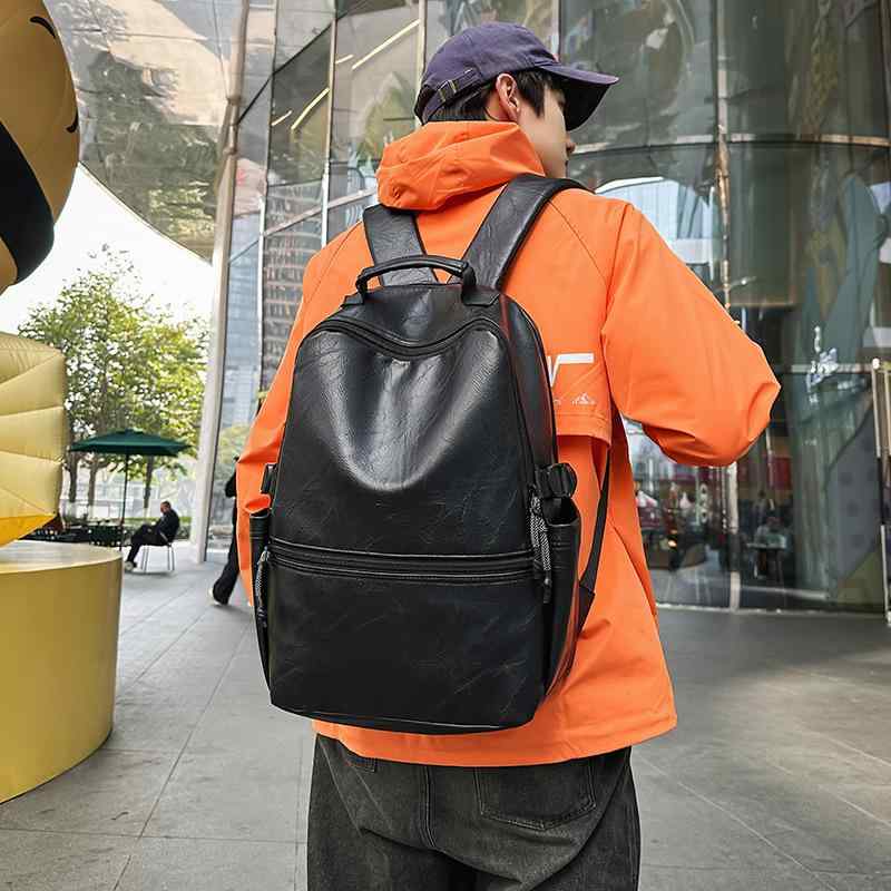 リュックサック メンズ レディース PUレザー ビジネス 通勤 通学 A4対応 10インチPC収納 耐摩耗性 無地 黒 ブラック ブラウン ストリート カジュアル(4)