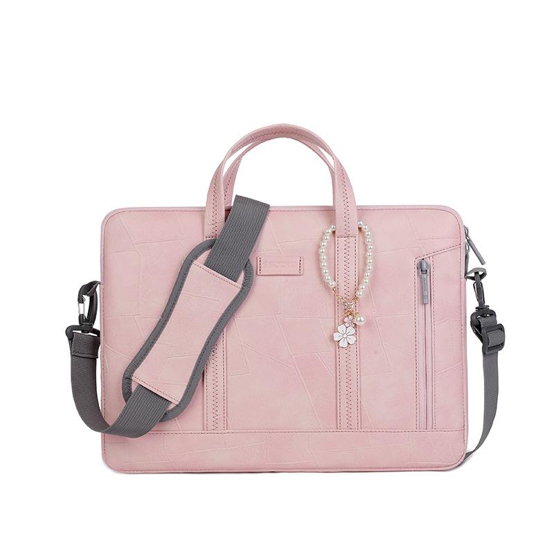 PCバッグ レディース 4666cm 156インチ ノートパソコン ケース 手提げ 肩掛け パソコンバッグ クッション材 PUレザー 米白 ピンク系 コーヒー色 ブラック