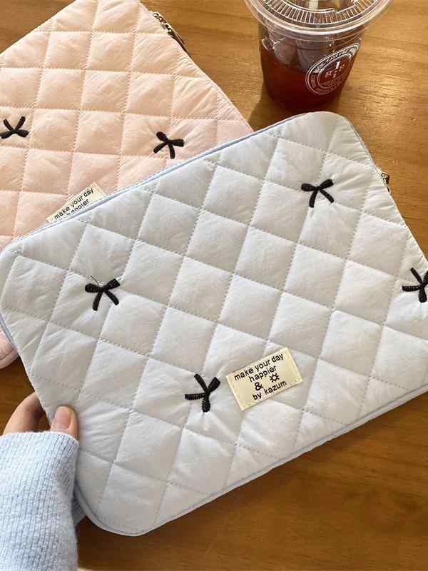 タブレットケース レディース かわいい 蝶結び iPadケース 綿 無地 11インチ 13インチ 15インチ 白 黒 パステルカラー(x2)