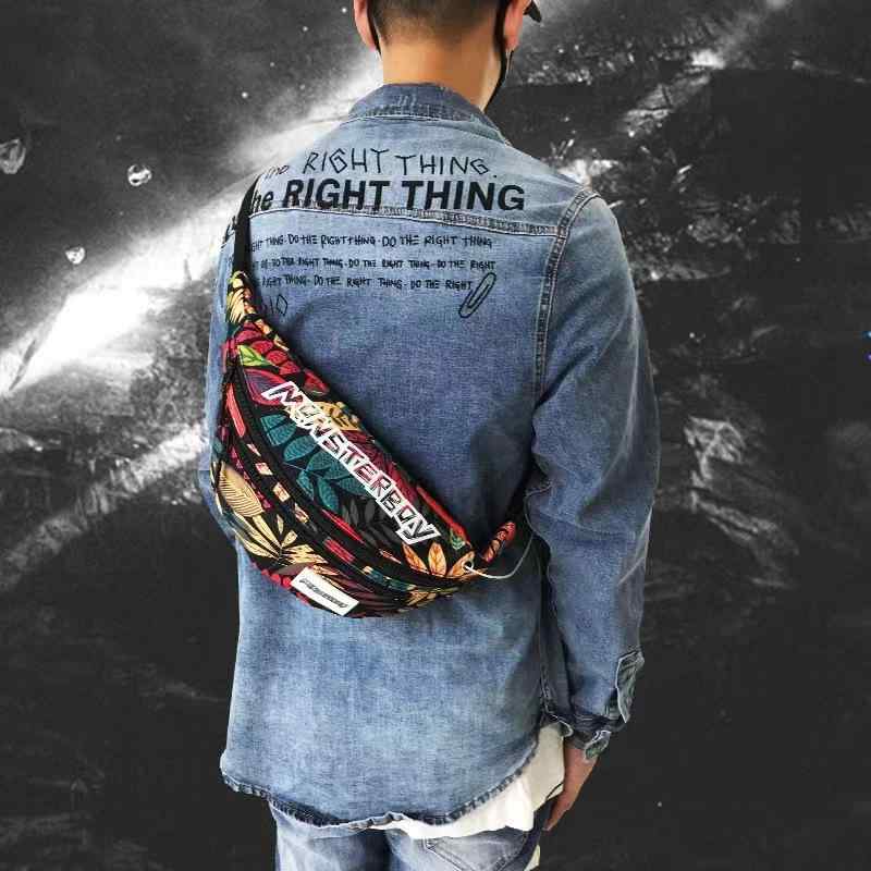 ウエストバッグ 男性用 メンズ 撥水 オックスフォード 無地 レッド リーフ柄 イヤホンホール付き 普段使い 街歩き 旅行 スポーツ(x3)(4)