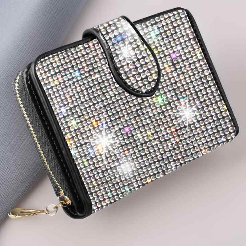 財布 レディース 小物 ラインストーン ジッパー コインケース カードケース ミニ財布 PUレザー 白 黒 ..