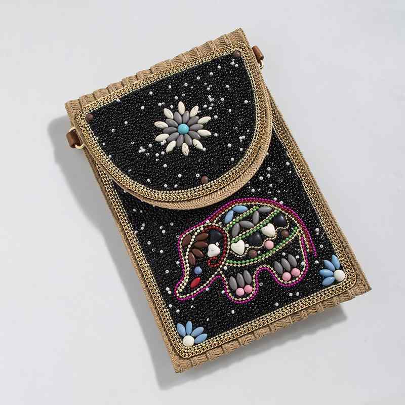 かごバッグ レディース 斜めがけ 草編み ミニ ショルダーバッグ ターコイズ ビーズ 花柄 スマホポーチ ..