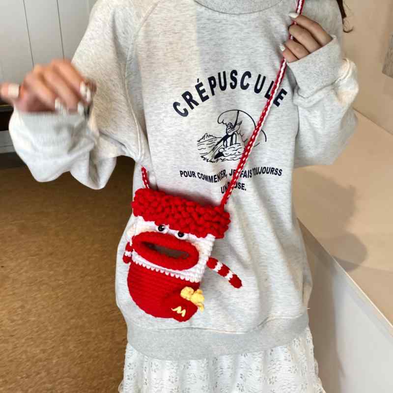 スマホショルダー レディース 手編み 毛糸 かぎ針編み スマホポーチ ミニバッグ ポシェット かわいい ..