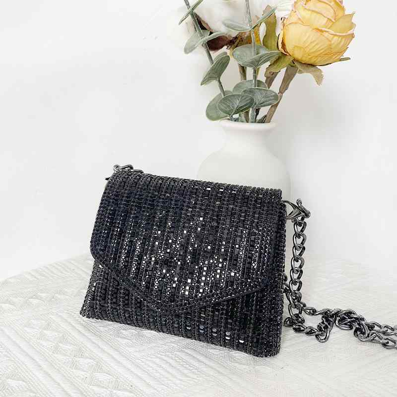 ショルダーバッグ レディース ミニ ポシェット 鞄 ラインストーン チェーン 斜めがけ パーティー フォ..
