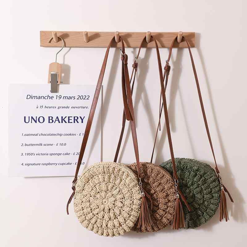 かごバッグ レディース 斜めがけ 丸型 ストリート 手編み ビーチバッグ 麦わら ポシェット スマホ 財布..