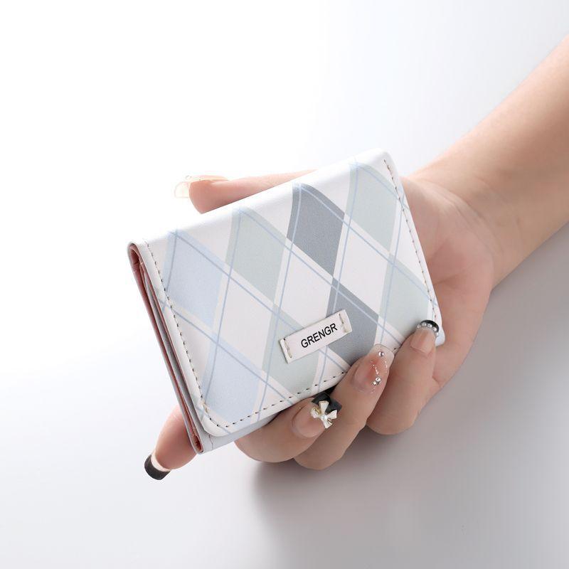 財布 レディース 海塩ブルー 格子柄 ウォレット 多機能 ミニ財布 カード入れ コインケース 学生 かわい..