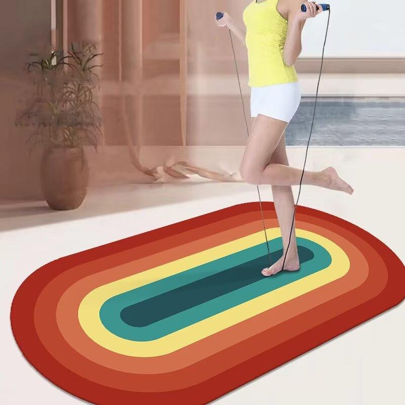 ヨガマット レディース トレーニングマット 縄跳び用 衝撃吸収 防音 楕円形 幾何学模様 ポリエステル ..