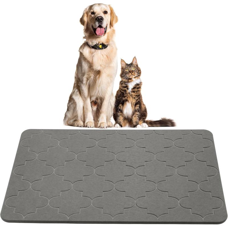 マット ペット用品 珪藻土 ハード 吸水 速乾 洗える 繰り返し可能 訓練 トイレ 餌 水 深灰 ストライプ ..