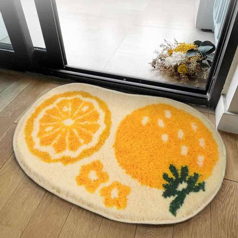 マット レディース 玄関マット バスマット トイレマット カーペット 絨毯 フルーツ イチゴ レモン オレンジ 桜んぼ ポリエステル 洗える かわいい 小さめ
