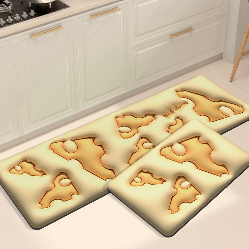 キッチンマット 吸水速乾 防滑 泥落とし 汚れ防止 防水 家庭用 洗える ゴム 耐油 立体チーズ柄 立体目..