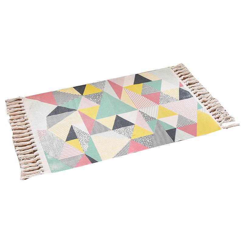 マット レディース コットン 綿糸 編み込み ラグ カーペット 玄関マット ベッドサイドマット 房飾り タ..