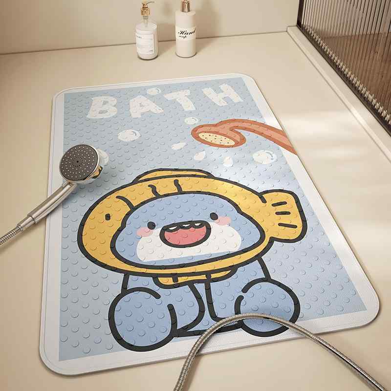 マット レディース キッズ ベビー PVC 浴室 防滑 バスマット トイレ 子供用 洗澡 滑り止め 吸盤 シャワー ルーム マッサージ 足 裏 シャーク かわいい 40x70cm 50x80cm 60x90cm(3)