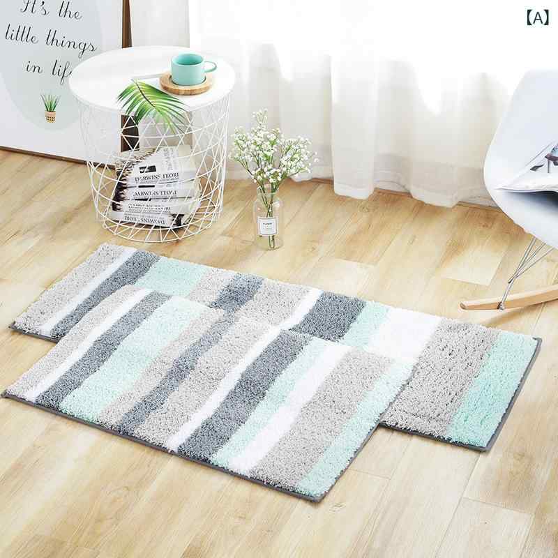 玄関マット バスマット ポリエステル 繊維 ストライプ 吸水 速乾 滑り止め付き 洗える 黄色 ライトグリ..